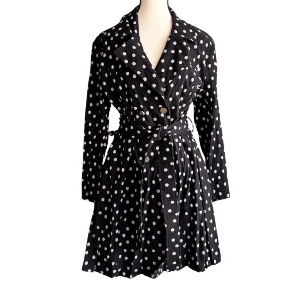 GUILLAUME POLKA DOT DOUBLE-BREASTED TRENCH COAT, SZ.M - Picture 1 of 8